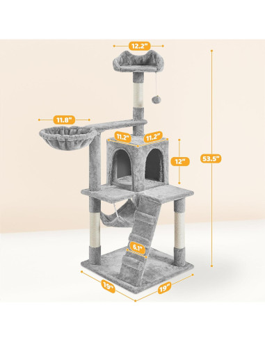 Árbol para Gatos Yaheetech 137cm Rascador con Hamaca Gris