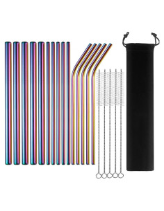 15 Pajitas de Metal Reutilizables LYthE con Cepillos - Arcoíris