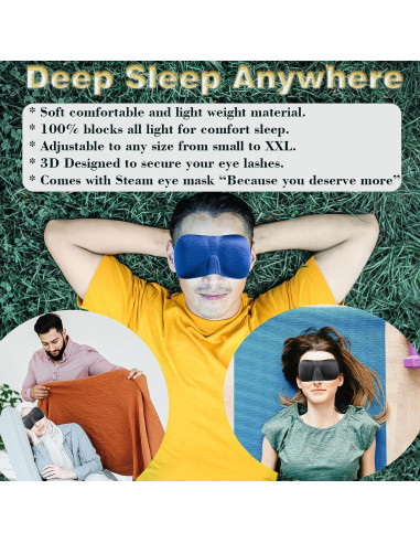 Máscara para dormir CANAV 100% bloqueo de luz + 2 máscaras de vapor