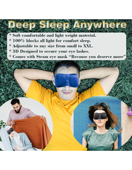 Máscara para dormir CANAV 100% bloqueo de luz + 2 máscaras de vapor