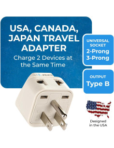 Adaptador de Enchufe de Viaje OREI Tipo B - Paquete de 2 2