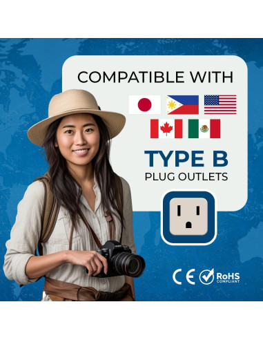 Adaptador de Enchufe de Viaje OREI Tipo B - Paquete de 2