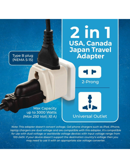 Adaptador de Enchufe de Viaje OREI Tipo B - Paquete de 2