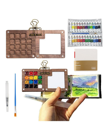 Juego de Acuarelas de Viaje GROTOLY 15 Rejillas 120ml