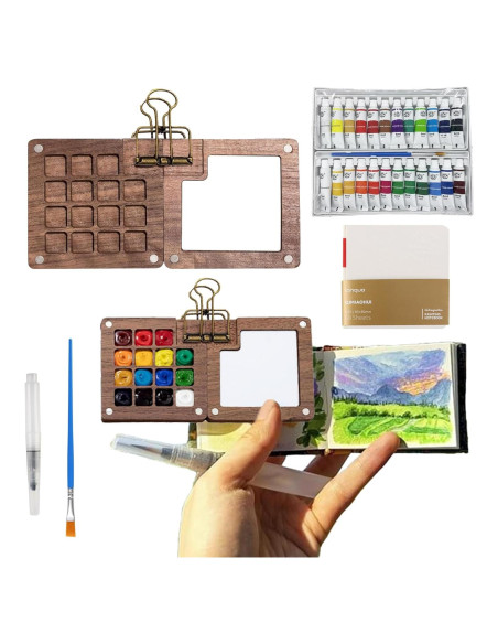 Juego de Acuarelas de Viaje GROTOLY 15 Rejillas 120ml