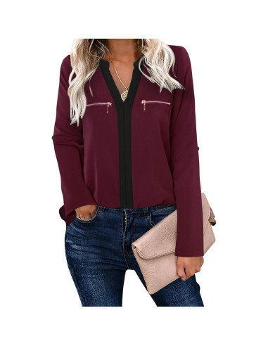 Blusa de Chifón para Mujeres Gaharu Cuello en V Manga 3/4