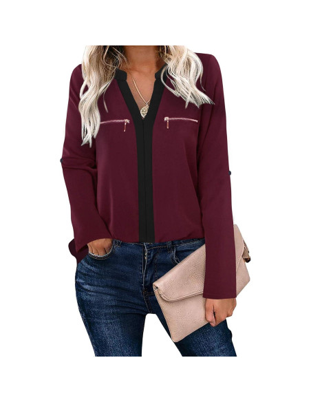 Blusa de Chifón para Mujeres Gaharu Cuello en V Manga 3/4