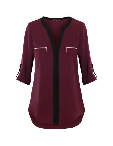 Blusa de Chifón para Mujeres Gaharu Cuello en V Manga 3/4