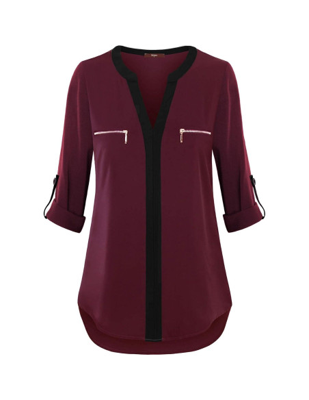 Blusa de Chifón para Mujeres Gaharu Cuello en V Manga 3/4