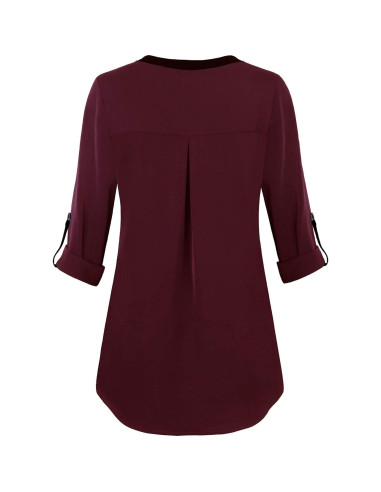 Blusa de Chifón para Mujeres Gaharu Cuello en V Manga 3/4