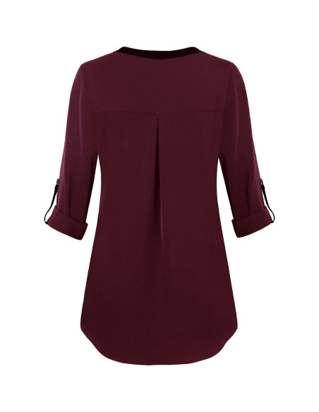 Blusa de Chifón para Mujeres Gaharu Cuello en V Manga 3/4