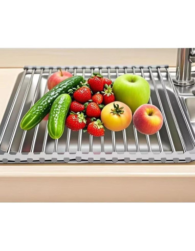 Escurridor de Platos Plegable D DrNeeko, Acero Inoxidable 36.8x35.6cm