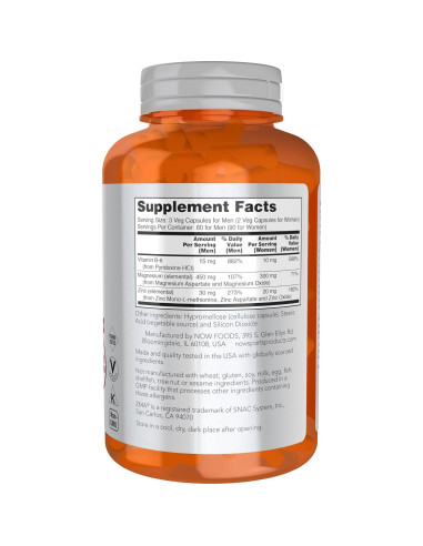 Suplemento ZMA NOW Sports 180 Cápsulas - Zinc, Magnesio, B-6