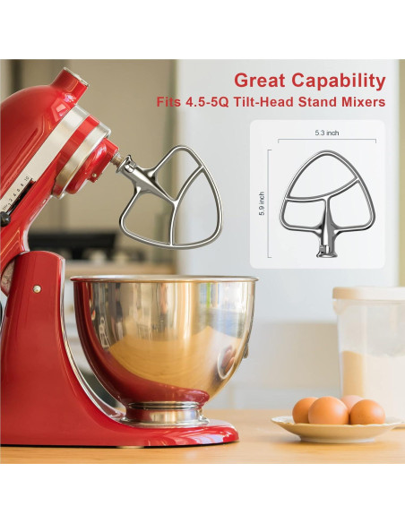 Batidor de Acero Inoxidable Hozodo para Mezclador Kitchenaid 4.5-5Qt