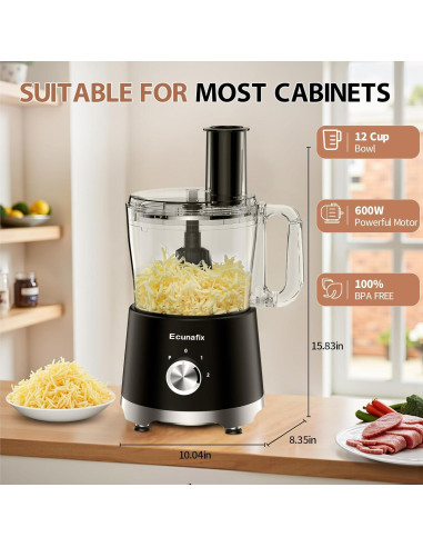 Procesador de Alimentos Ecunafix E02 600W 12 Tazas Libre BPA