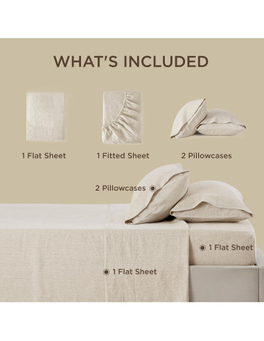 Sábanas King Bedsure de Lino y Algodón - 4 Piezas Transpirables