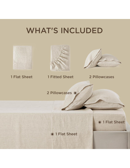 Sábanas King Bedsure de Lino y Algodón - 4 Piezas Transpirables