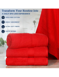 Juego de Toallas de Baño Casa Lino 4 Piezas 100% Algodón Rojo 2