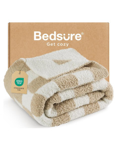 Manta de punto Bedsure suave y cálida 127x152 cm beige cuadros