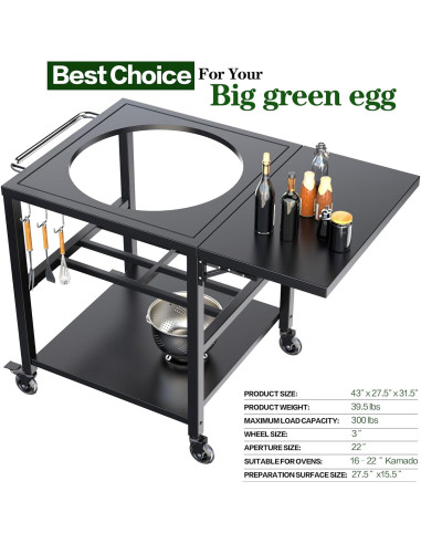 Mesa de Parrilla Glacenox para Big Green Egg - Metal Resistente, 150kg