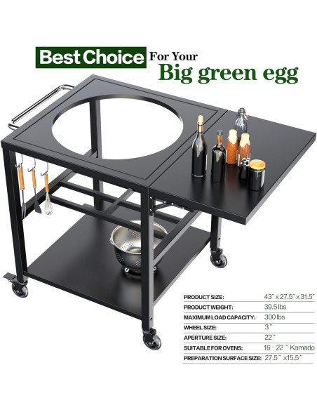Mesa de Parrilla Glacenox para Big Green Egg - Metal Resistente, 150kg