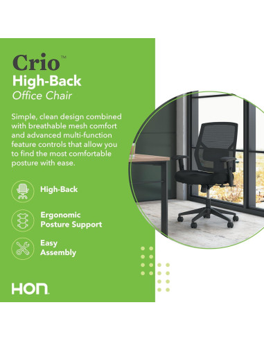 Silla de Oficina Ergonómica HON Crio Respaldo Alto Negra