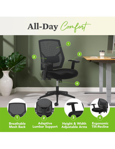 Silla de Oficina Ergonómica HON Crio Respaldo Alto Negra