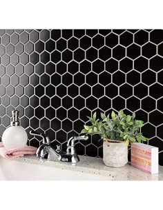 Mosaico de Porcelana Hexagonal Tenedos 31.75x29.21 cm Negro Mate 2