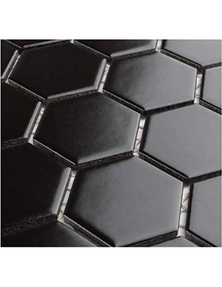 Mosaico de Porcelana Hexagonal Tenedos 31.75x29.21 cm Negro Mate