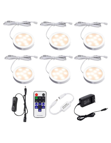 AIBOO Kit de 6 Luces LED Puck Regulables para Cocina 12V