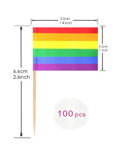 100 Banderas de Orgullo Gay Arcoíris con Palillo de Madera 2