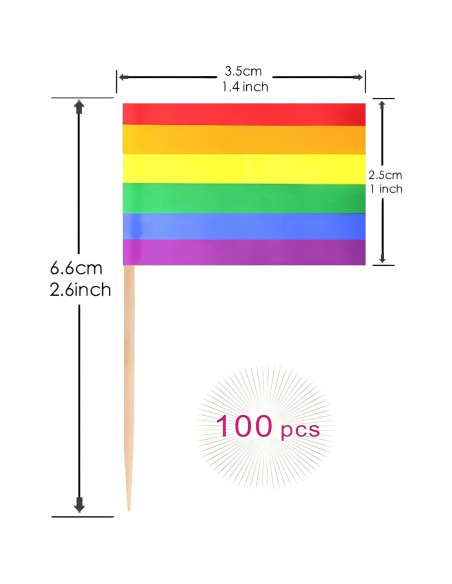 100 Banderas de Orgullo Gay Arcoíris con Palillo de Madera