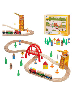 Set de Tren de Madera SainSmart Jr. 41 Piezas con Grúa