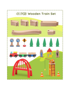 Set de Tren de Madera SainSmart Jr. 41 Piezas con Grúa 2
