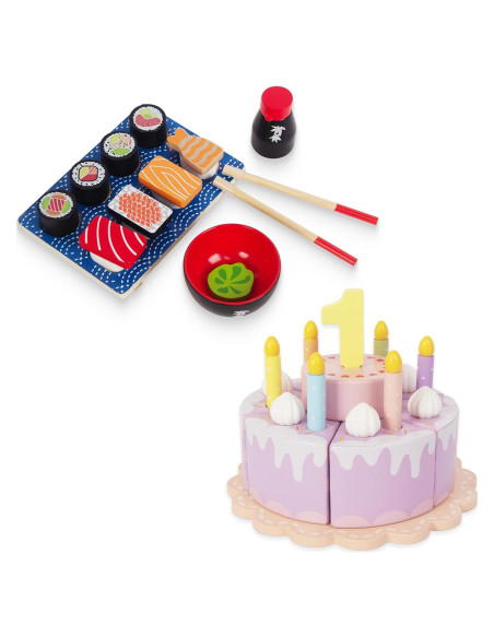 Juego de Sushi y Pastel Falso de Madera WoodenEdu para Niños