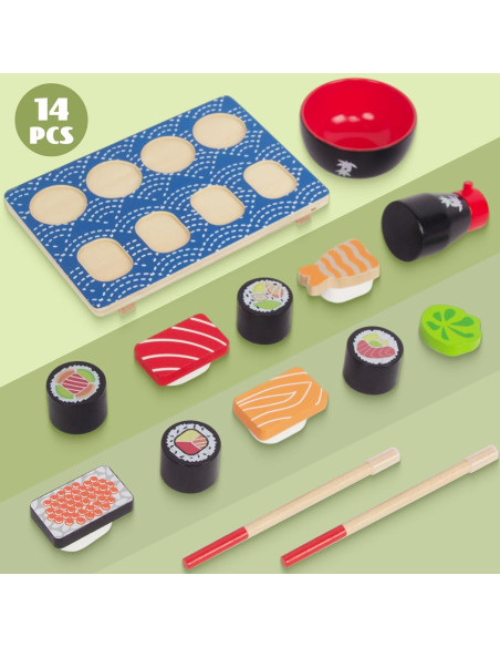 Juego de Sushi y Pastel Falso de Madera WoodenEdu para Niños
