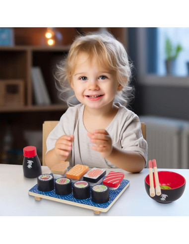 Juego de Sushi y Pastel Falso de Madera WoodenEdu para Niños
