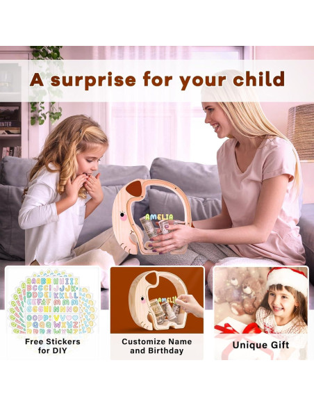 Hucha de Elefante de Madera Uniwooder Grande 24.99x22cm