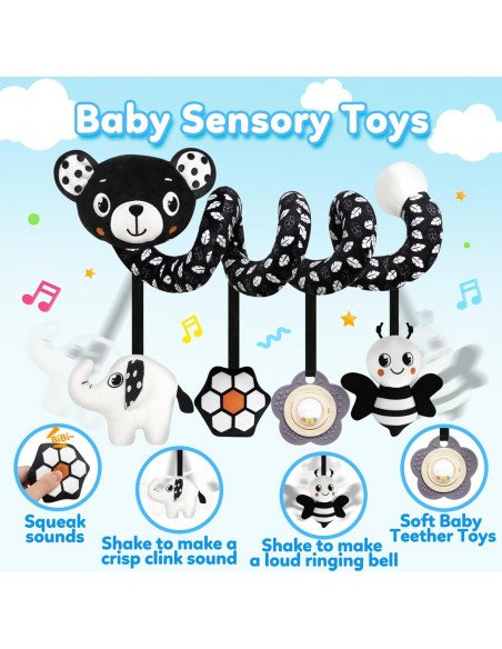 Juguete Colgante para Silla de Auto GKDOMS Oso Negro y Blanco