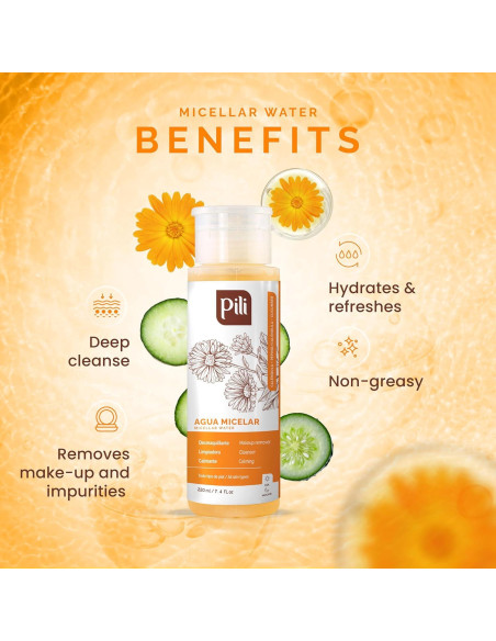Agua Micelar Pili 218.3 ml con Caléndula y Pepino - Desmaquillante
