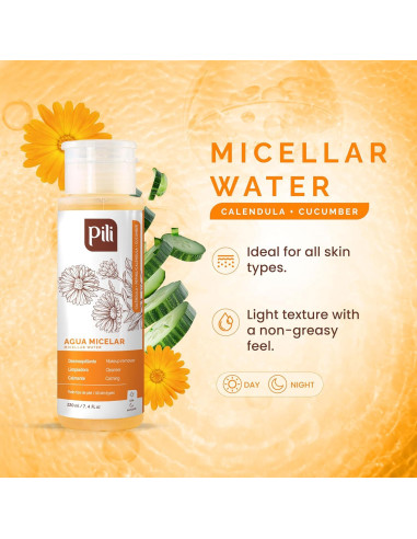 Agua Micelar Pili 218.3 ml con Caléndula y Pepino - Desmaquillante
