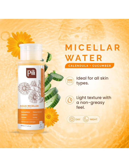 Agua Micelar Pili 218.3 ml con Caléndula y Pepino - Desmaquillante