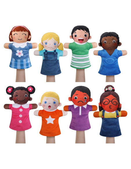 Conjunto de 8 Marionetas de Mano Poen Multiculturales 27x20 cm