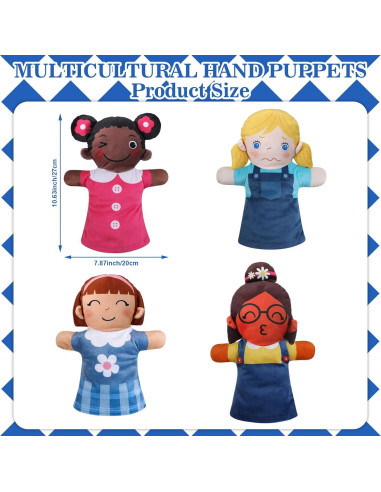 Conjunto de 8 Marionetas de Mano Poen Multiculturales 27x20 cm