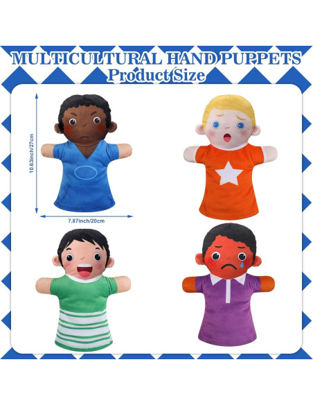 Conjunto de 8 Marionetas de Mano Poen Multiculturales 27x20 cm