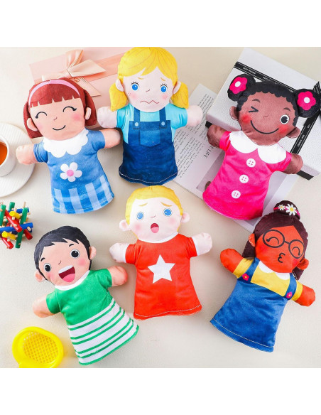 Conjunto de 8 Marionetas de Mano Poen Multiculturales 27x20 cm