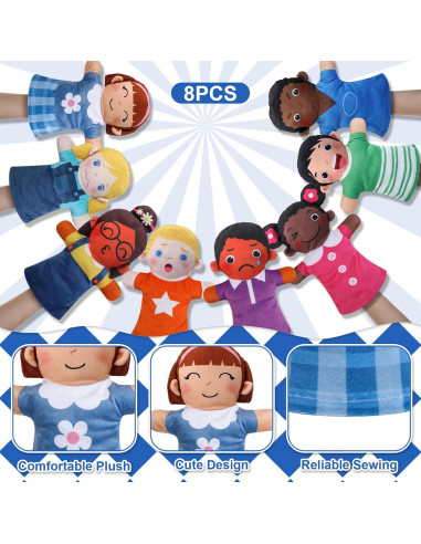 Conjunto de 8 Marionetas de Mano Poen Multiculturales 27x20 cm