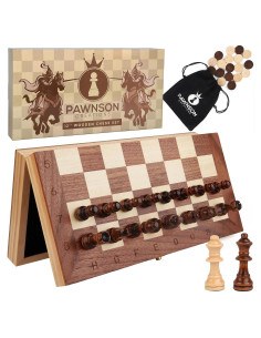 Juego de Ajedrez y Damas Magnético de Madera 30 cm - Pawnson