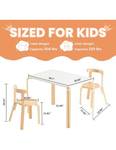 Conjunto de Mesa y 2 Sillas Swegrow para Niños de Madera