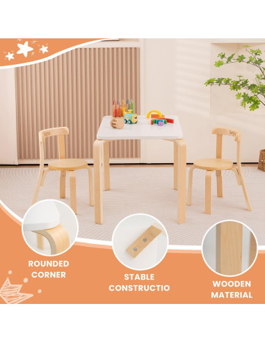 Conjunto de Mesa y 2 Sillas Swegrow para Niños de Madera